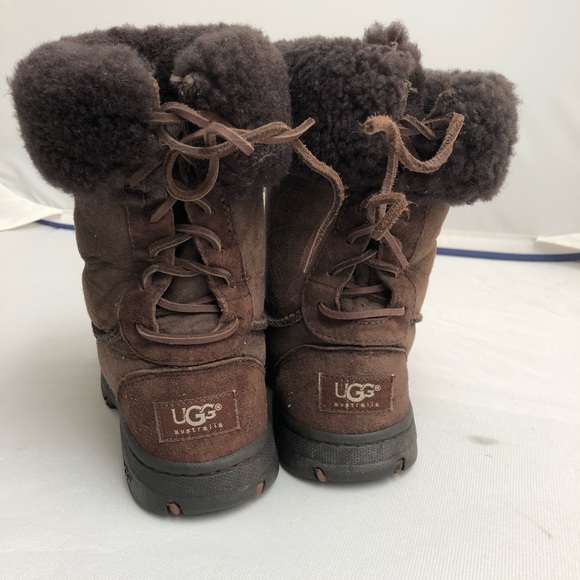 UGG F8008I chocolate suede short boots with tie back - Picture 3 of 6